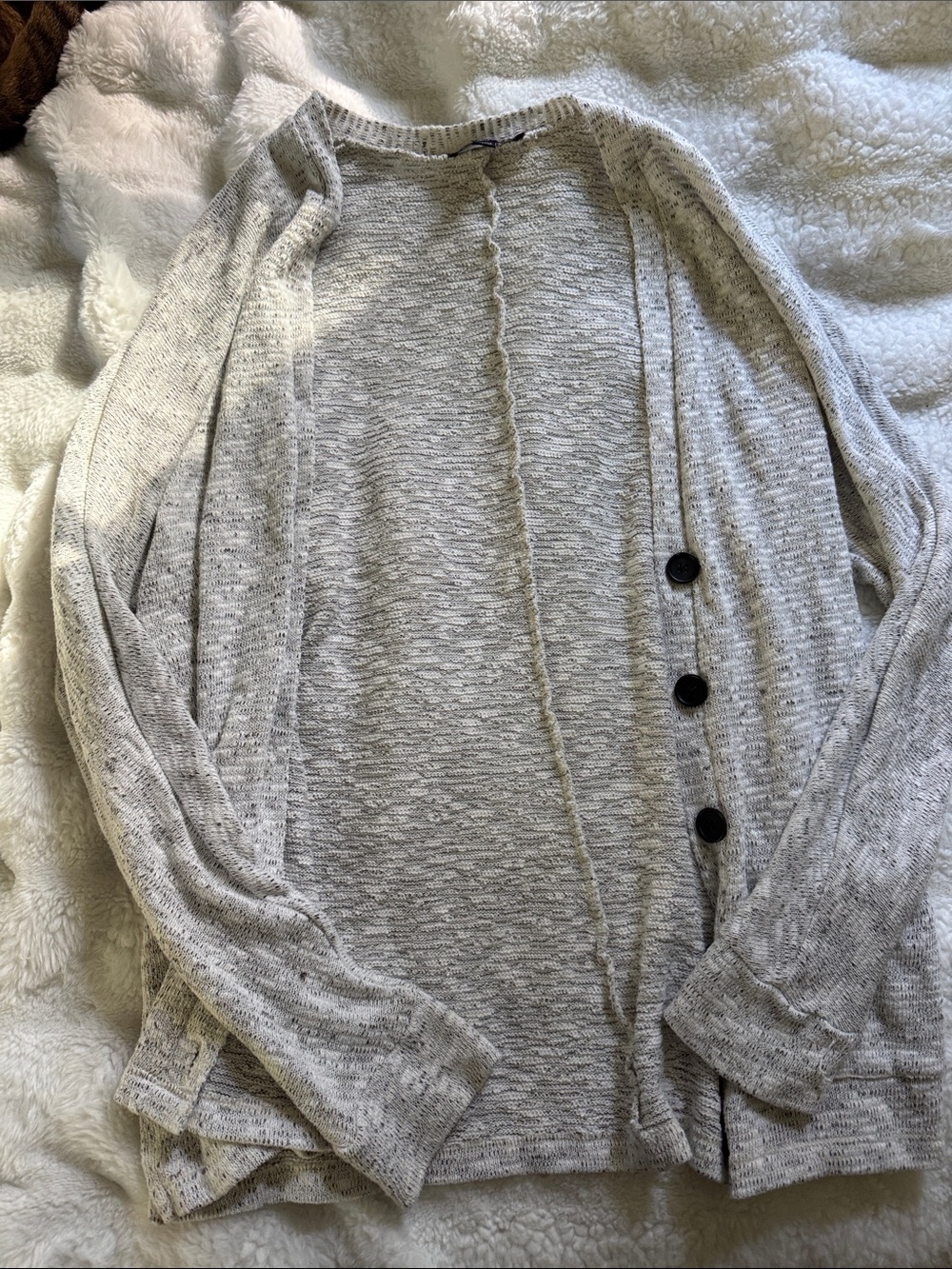 American Eagle Outfitters Light Gray Button-Accent Cardigan